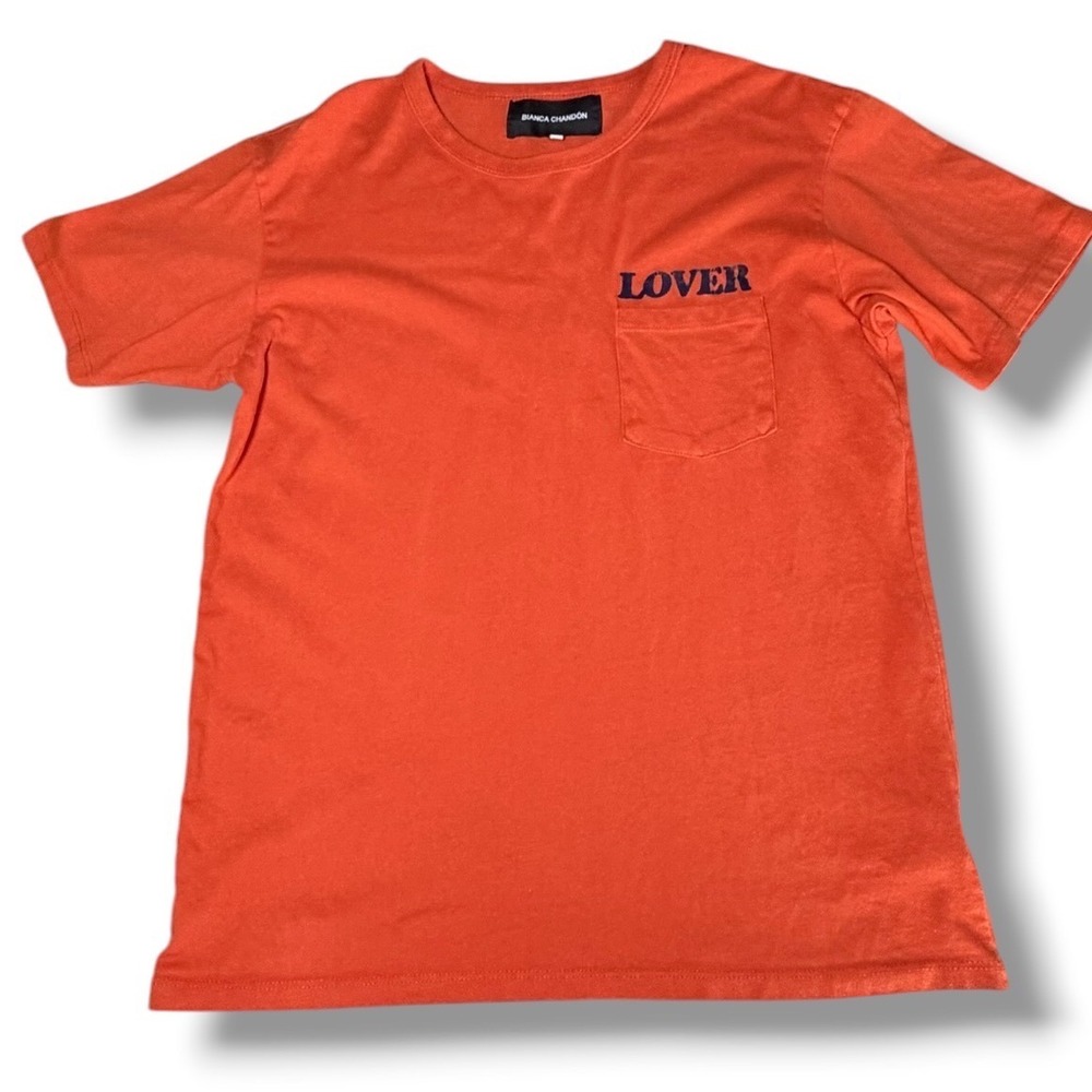 Bianca Chandon Lover Pocket T-Shirt Mens Medium Orange Velvet Graphic Streetwear